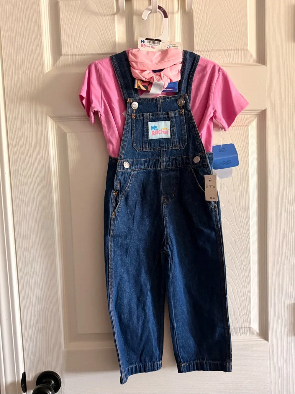 Toddler Girls' 3pk Ms. Rachel Cosplay Denim Overalls And Short Sleeve T-Shirt